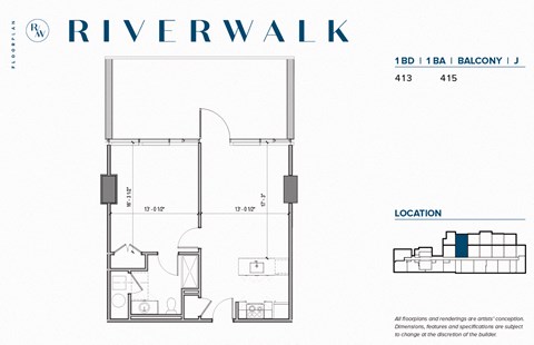 Floor plan for 1 bed, 1 bath, 736 sqft